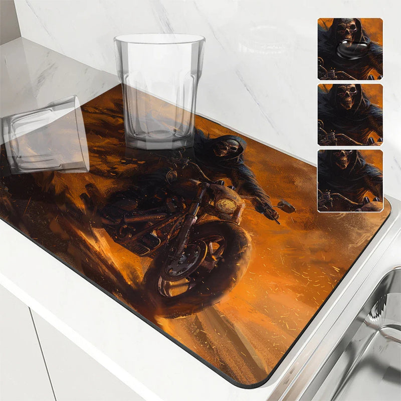 Axyaa Halloween Skull Kitchen Mat Absorbent Antiskid Draining Quick Dry Tableware Pad