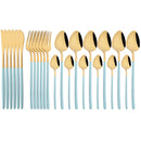 Gold Stainless Steel Cutlery Set by Axyaa - 24Pcs Western Tableware Flatware