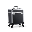 Axyaa Aluminum Rolling Makeup Organizer Trolley Case with Trays