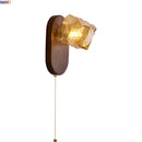 Axyaa Amber Glass Wood Bedside LED Wall Lamp Vintage Bedroom Retro Design