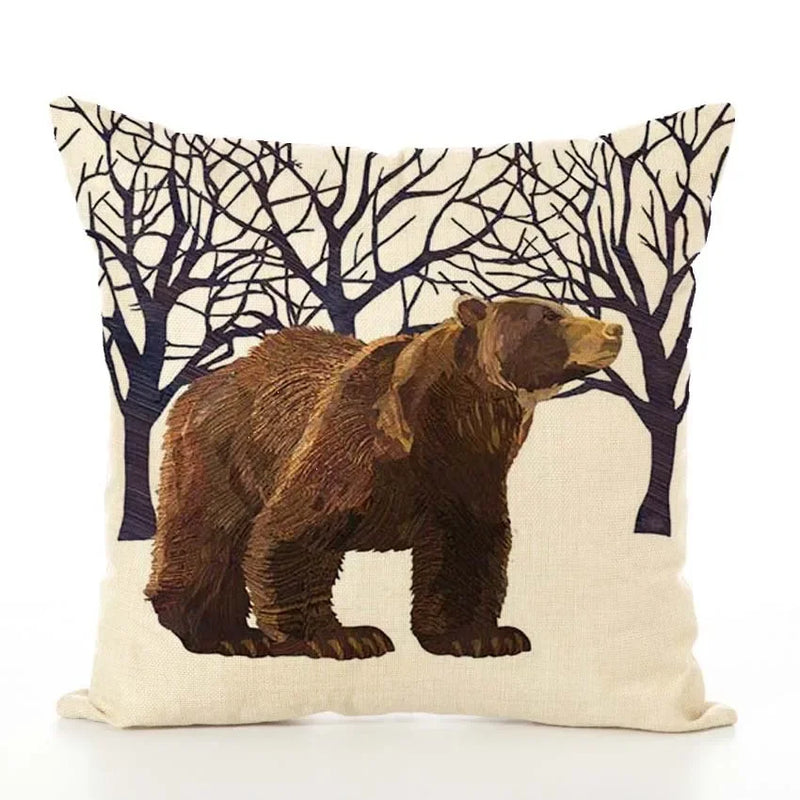 Squirrel Bird Bear Fox Animal Printed Cotton Linen Pillowcase by Axyaa