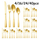 Axyaa Gold Square Handle Cutlery Set - 40pcs Stainless Steel