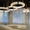 Axyaa Classic Marble Ring Chandelier LED Pendant Light Fixture Brown Leather Belt Lamp