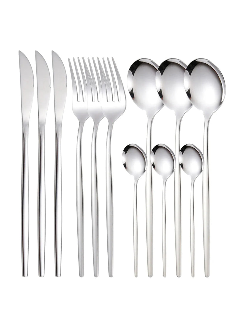 Axyaa 12pc Stainless Steel Cutlery Set - Knife, Fork, Spoon