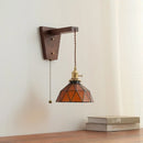 Axyaa Walnut Glass Pull Chain LED Wall Light Fixture for Home Decor