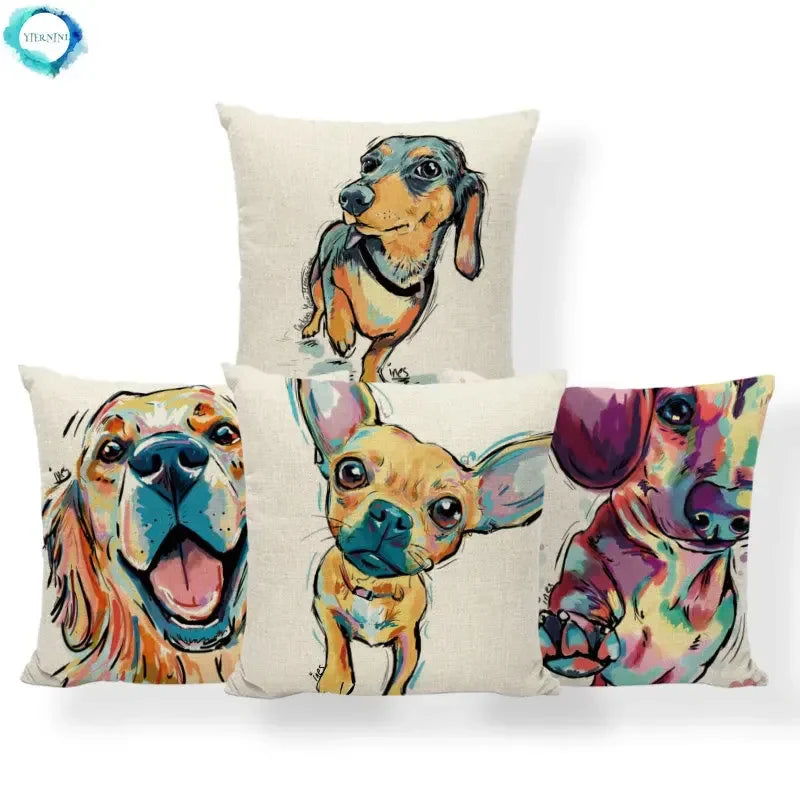 Axyaa Golden Retriever Linen Pillowcase: Decorative Square Cushion Cover