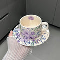 Axyaa Ceramic Latte Cups Set with Floral Pattern in Retro Glaze