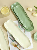 Axyaa Gilt-edged Green Ceramic Long Plate - High Grade Sushi Dim Sum Dessert Plate