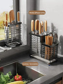 Axyaa Stainless Steel Kitchen Knife Holder Storage Rack with Drain Tray