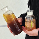 Axyaa 750ml Glass Water Bottle with Time Marker, Lid, and Straw