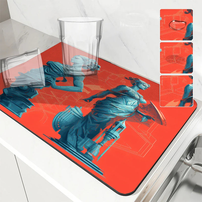 Axyaa Artistic Dry Coffee Absorbent Dish Mat - Table Cup Drying Mats
