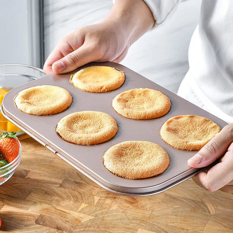 Axyaa 6 Hole Non-Stick Cake & Pastry Mould - Carbon Steel Baking Tray