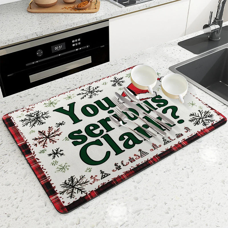 Axyaa Santa Hat Absorbent Mat: Quick Dry Antiskid Kitchen & Bathroom Drain Pad