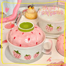 Axyaa Kawaii Strawberry Ramen Bowl with Lid - 700ml