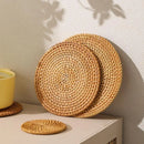 Axyaa Hand-woven Rattan Coaster Tray Set