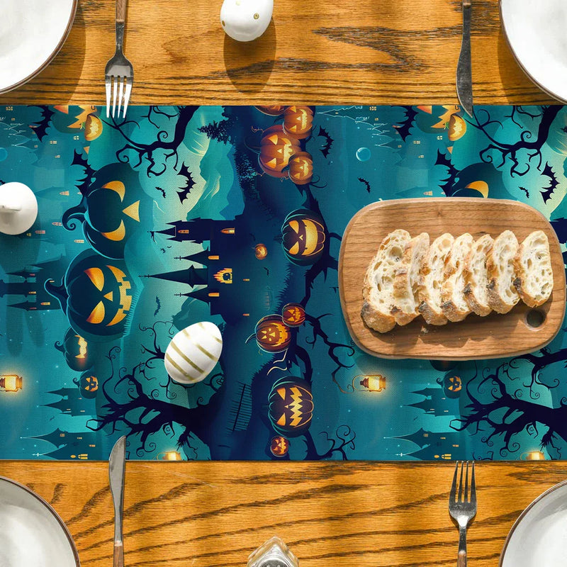 Axyaa Spooky Pumpkin Head Table Runner for Halloween Party Décor