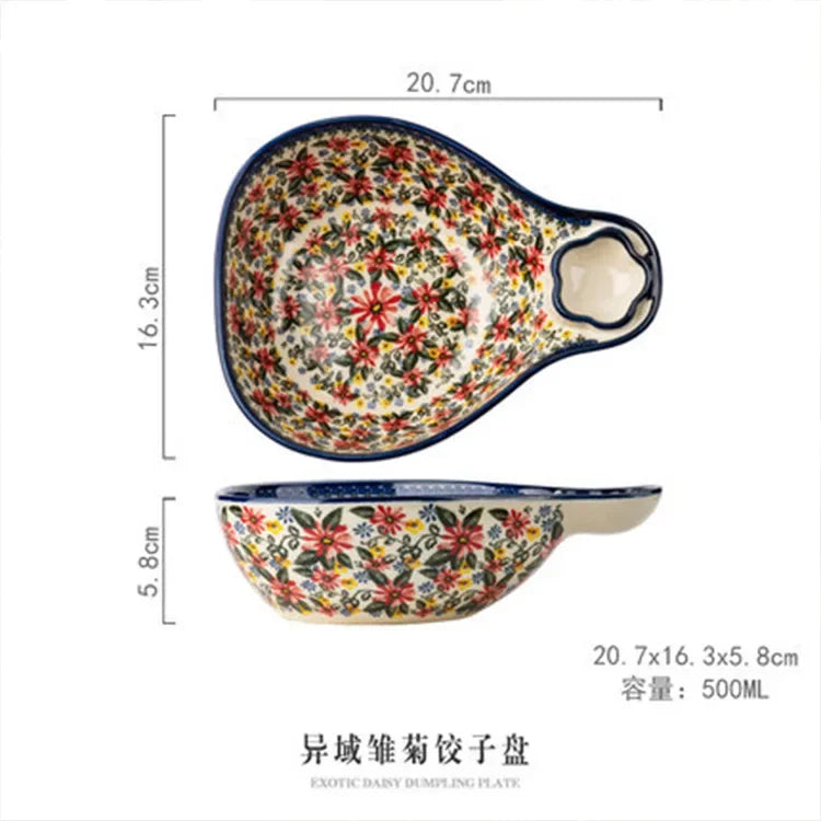 Axya Ceramic Dumpling Plate with Divided Grids for Sauce & Vinegar