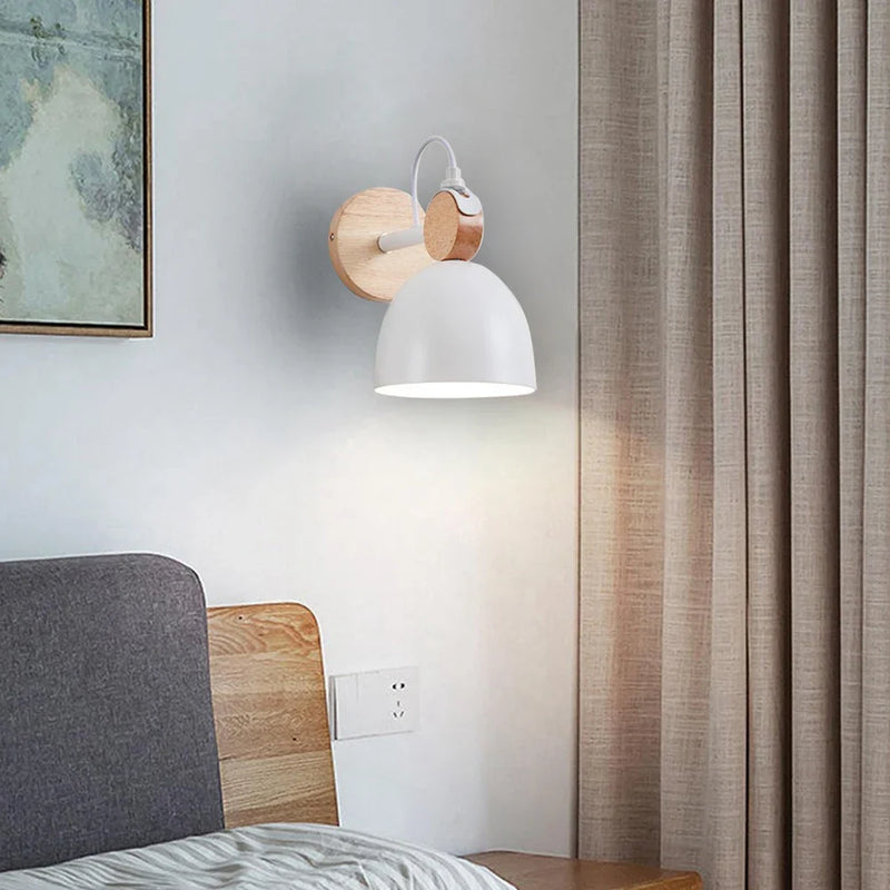 Axya Modern Nordic Wood Wall Light with E27 LED for Bedroom and Living Room