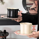Axyaa Ceramic Bow Coffee Cup and Saucer Set, Pink Flower Tea Cup, Elegant Design