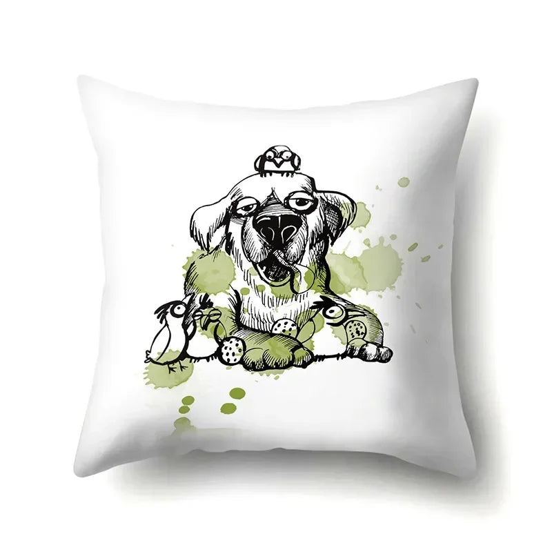 Axyaa Cartoon Animals Plush Cushion Cover 45x45cm Cute Cats and Dogs Pillowcase