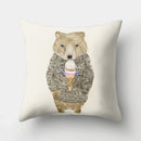 Axyaa Minimalist Spring Tree Landscape Pillow Cover - Bear Penguin Cartoon Animal Pillowcase