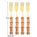 Axyaa Gold Bamboo Handle Dinner Fork Set - Stainless Steel Cutlery Set