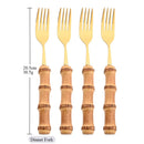 Axyaa Gold Bamboo Handle Dinner Fork Set - Stainless Steel Cutlery Set