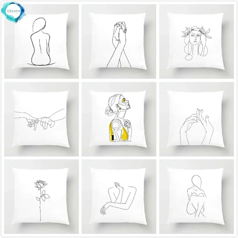 Nordic Line Drawing Cushion Cover for Home Decor by Axyaa