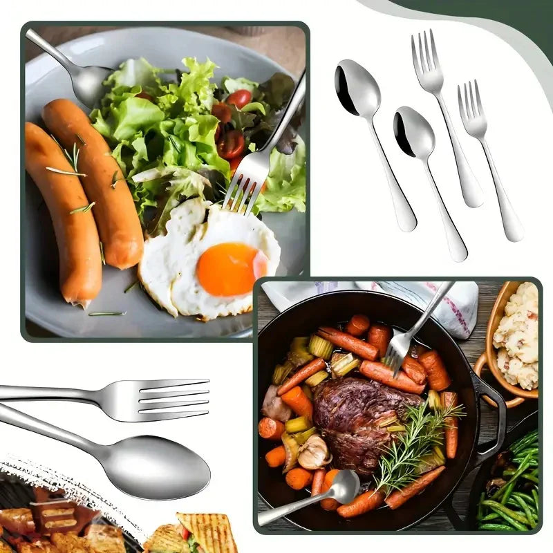 Axyaa Stainless Steel Fork and Spoon Set for Dining - 16 pieces