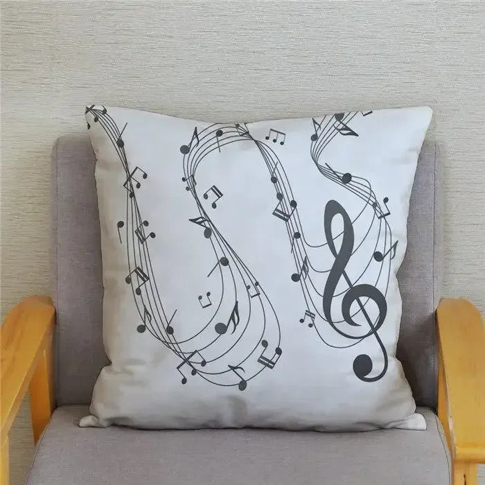Axyaa Cartoon Sheet Music Printed Cushion Cover for Bedroom and Living Room