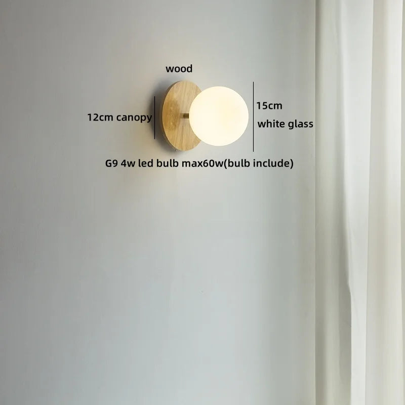 Axyaa Wabi Sabi LED Wall Sconce White Glass Walnut Wood Modern Decor