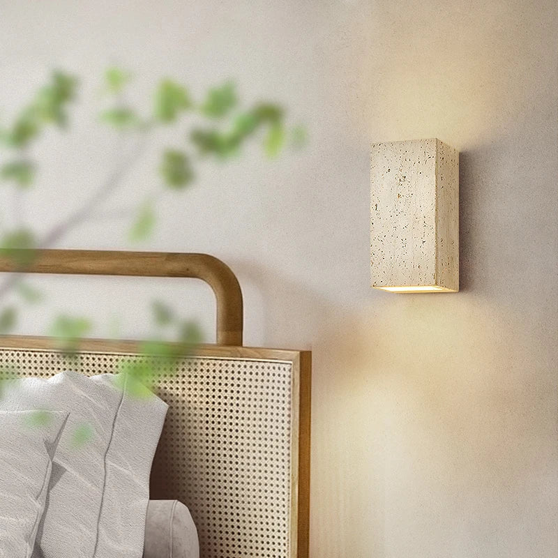 Axyaa Wabi Sabi LED Wall Light Fixtures - Yellow Travertine Bedroom Lamps