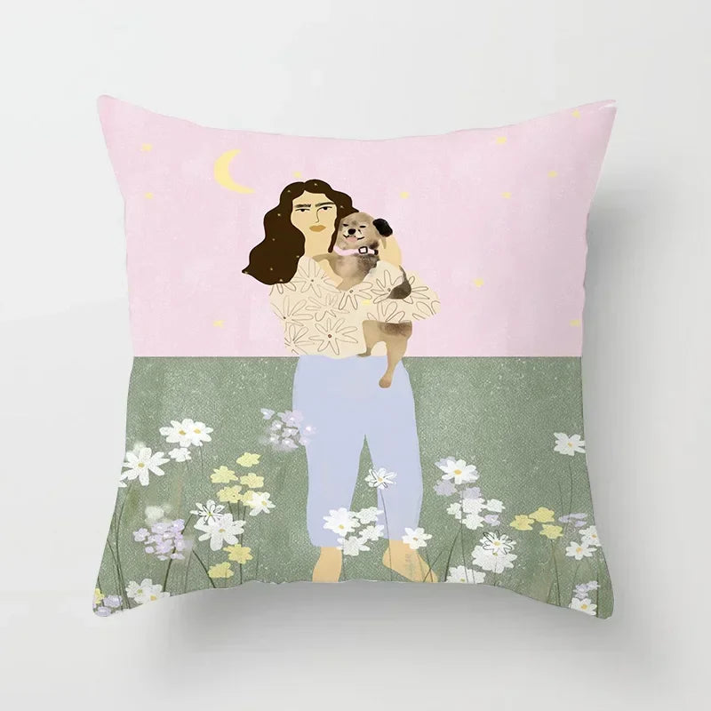 Axyaa Women Flower Oil Painting Decorative Pillowcase for Home Sofa Decor