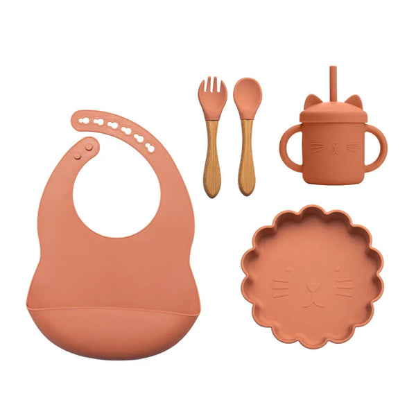 Axya Lion Silicone Baby Feeding Set: Plate, Spoon, Bowl, Dishes, Tableware