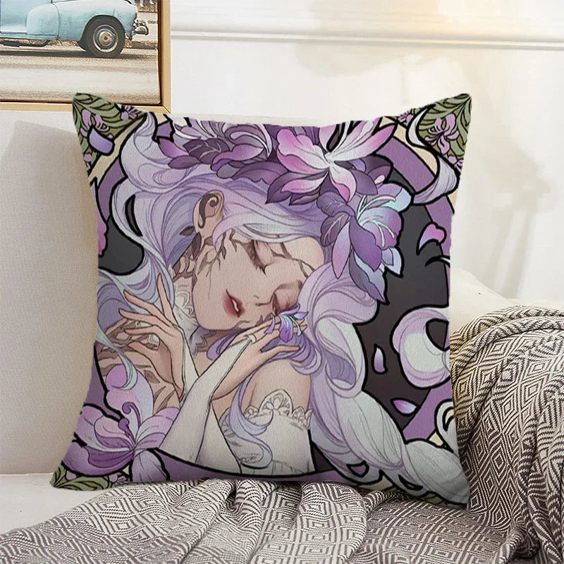 Axyaa Anime Bed Pillow Case 45x45 Decorative Cushion Cover Home Sofa Decor