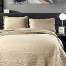 Axyaa Oversize Queen Floral Embroidered Quilt Set 3-Piece Reversible Diamond Pattern