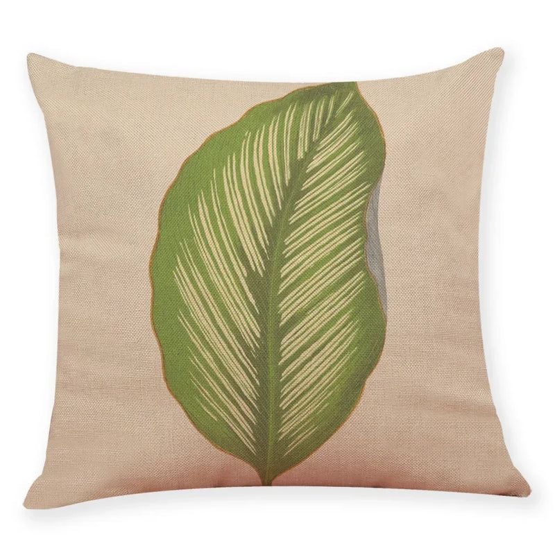 Axyaa Big Leaf Pattern Linen Pillowcase 45x45cm for Car Sofa Home Décor