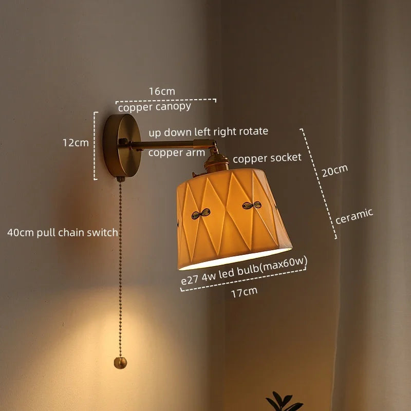 Axyaa Ceramic Copper LED Wall Sconce for Modern Living Room Bedroom Bar Mirror Light