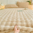 Axyaa Rabbit Fur Plush Fitted Sheet - Thick, Winter Bedspread, Anti-Slip Mattress Protector