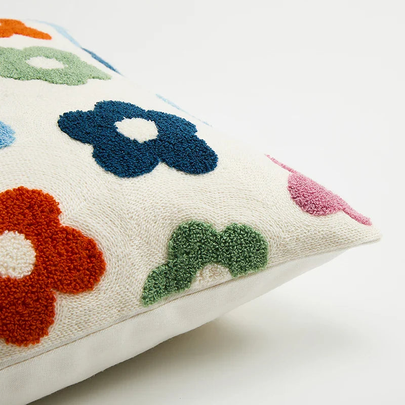 Chic Daisy Dandelion Embroidery Cushion Cover by Axyaa