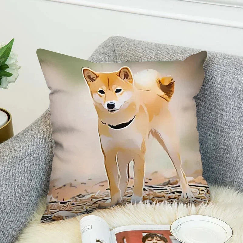 Axyaa Shiba Inu Pillow Cover for Decorative Home and Car Cushions