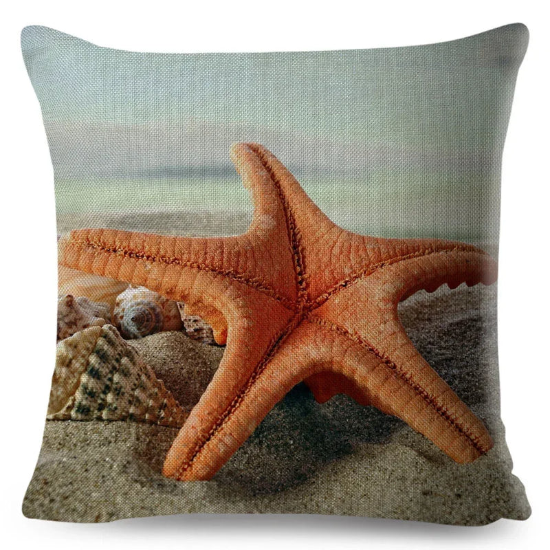 Axyaa Starfish Print Linen Pillowcase for Home & Car Decor