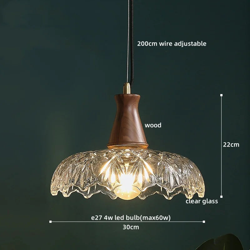 Axyaa Modern LED Pendant Lights Glass Wood Suspension Luminaire