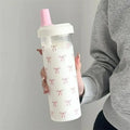 Axyaa 850ml Cute Bow Plastic Tumbler with Straw, Kawaii Design, for Cold Drinks and Boba