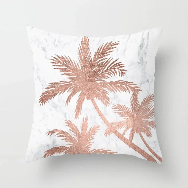 Axyaa Rose Gold Pink Palm Pillowcase 45x45cm Tropical Plants Cushion Cover