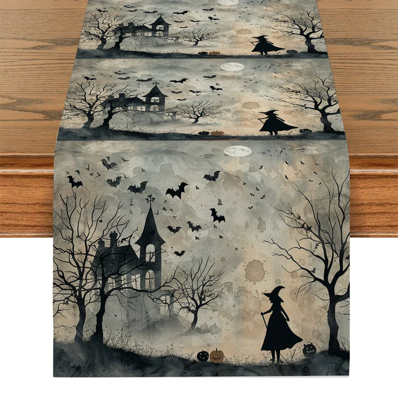 Axyaa Halloween Pumpkin Castle Table Runner