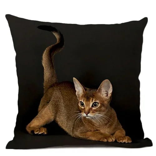 Axyaa Cat Pattern Cushion Cover 45x45cm Linen Pillowcase for Home Sofa Art Decor