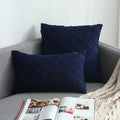 Axyaa Navy Blue Suede Pillow Cover with Green Woven Pattern - 45x45cm/30x50cm