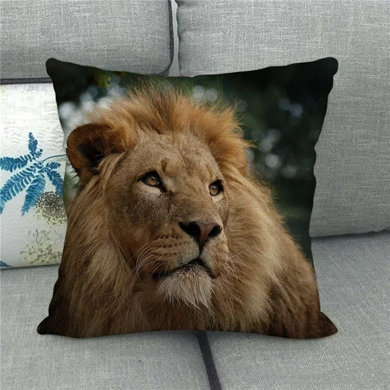 Axyaa Tiger Lion Printed Cushion Cover for Home Sofa Bed Decoration