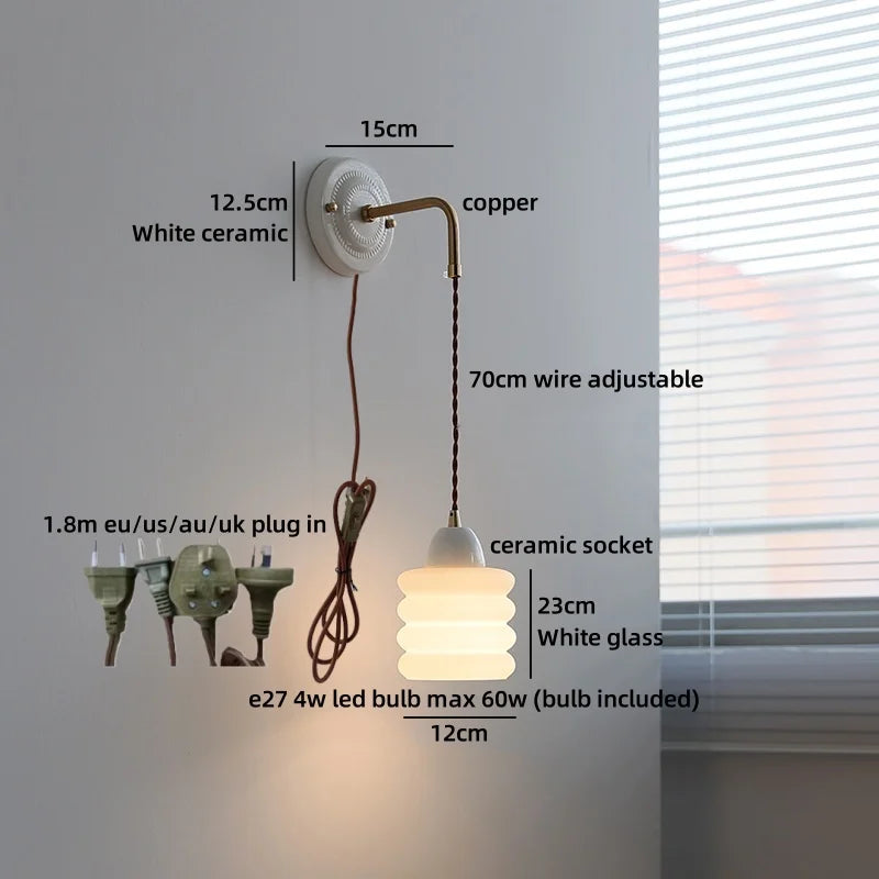 Axyaa White Glass LED Wall Lamp Modern Nordic Style
